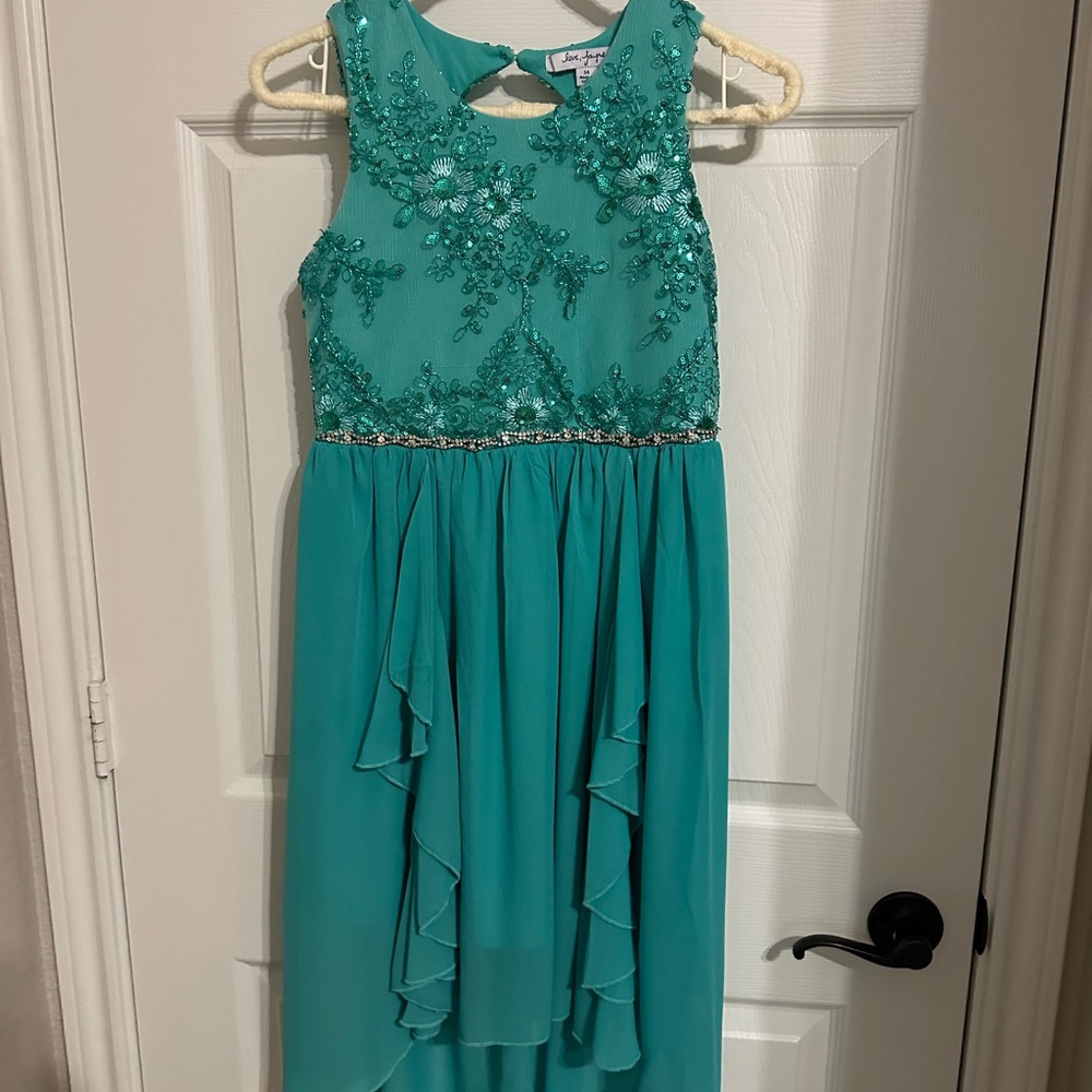 Charming Teal Kids Dress with Floral Accents